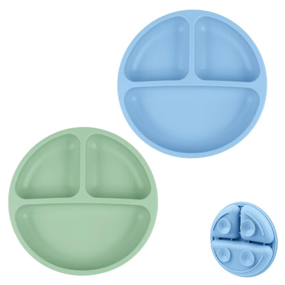 Vicloon Suction Plates, 2 Pcs Baby Toddler Plate Silicone, BPA Free Divided Plate, Divided Plate Design,Silicone Grip Dish Microwave & Dishwasher Safe