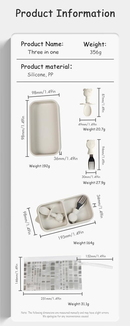 KATORI KIDS Suction Plate for Baby To Go | 5pc Travel Silicone Baby Plate Feeding Set with Travel Bag | Toddler Plate | Baby Travel Essential | Baby Bowl | Platos para Bebes (Boho Creme)