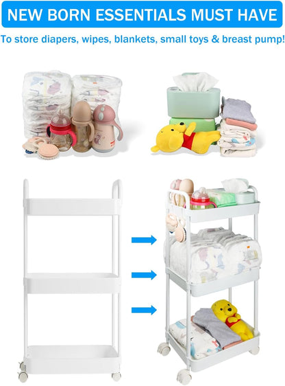 Volnamal Baby Diaper Caddy, Plastic Movable Cart for Newborn Nursery Essentials Diaper Storage Caddy Organizer for Changing Table & Crib, Easy to Assemble, Beige