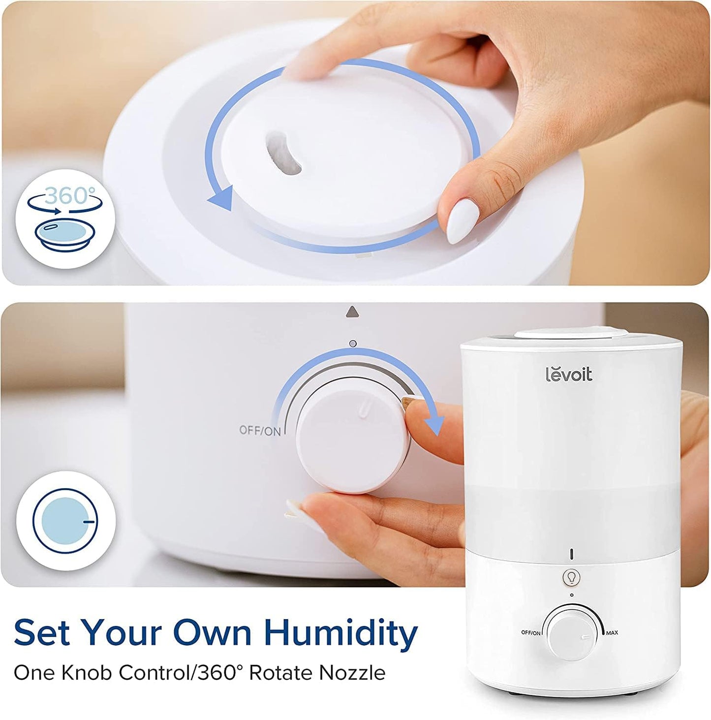 LEVOIT Dual 200S Smart Humidifiers for Bedroom, Top Fill, Customize Humidity for Home, Baby Nursery & Plants with Humidistat, Essential Oil Diffuser, Schedule, Timer, APP & Voice Control, 3L, Blue