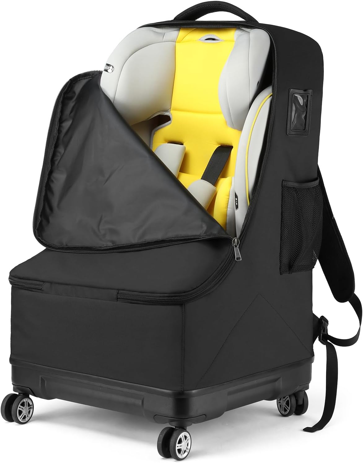 TUGUAN Car Seat Travel Bag for Airplane with Spinner Wheels, Infant Car Seat Bags for Air Travel with Hard Bottom, Padded Car Seat Backpack, Large Car Seat Storage Bag for Airport Check, Brown