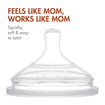 Boon Nursh Reusable Silicone Pouch Baby Bottles - Medium Flow Nipple - Silicone Baby Bottle Pouch and Nipple - Baby Feeding Essentials - Gray - 3-6 Months - 3 Count - 8 Ounce