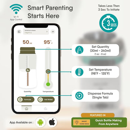 Formula Maker Machine - Upgraded Accurate WiFi Formula Dispenser with Inbuilt Sensors to Prevent Malnutrition - Instant Heating & Automatic Mixing - Quick Warm Bottle (White)