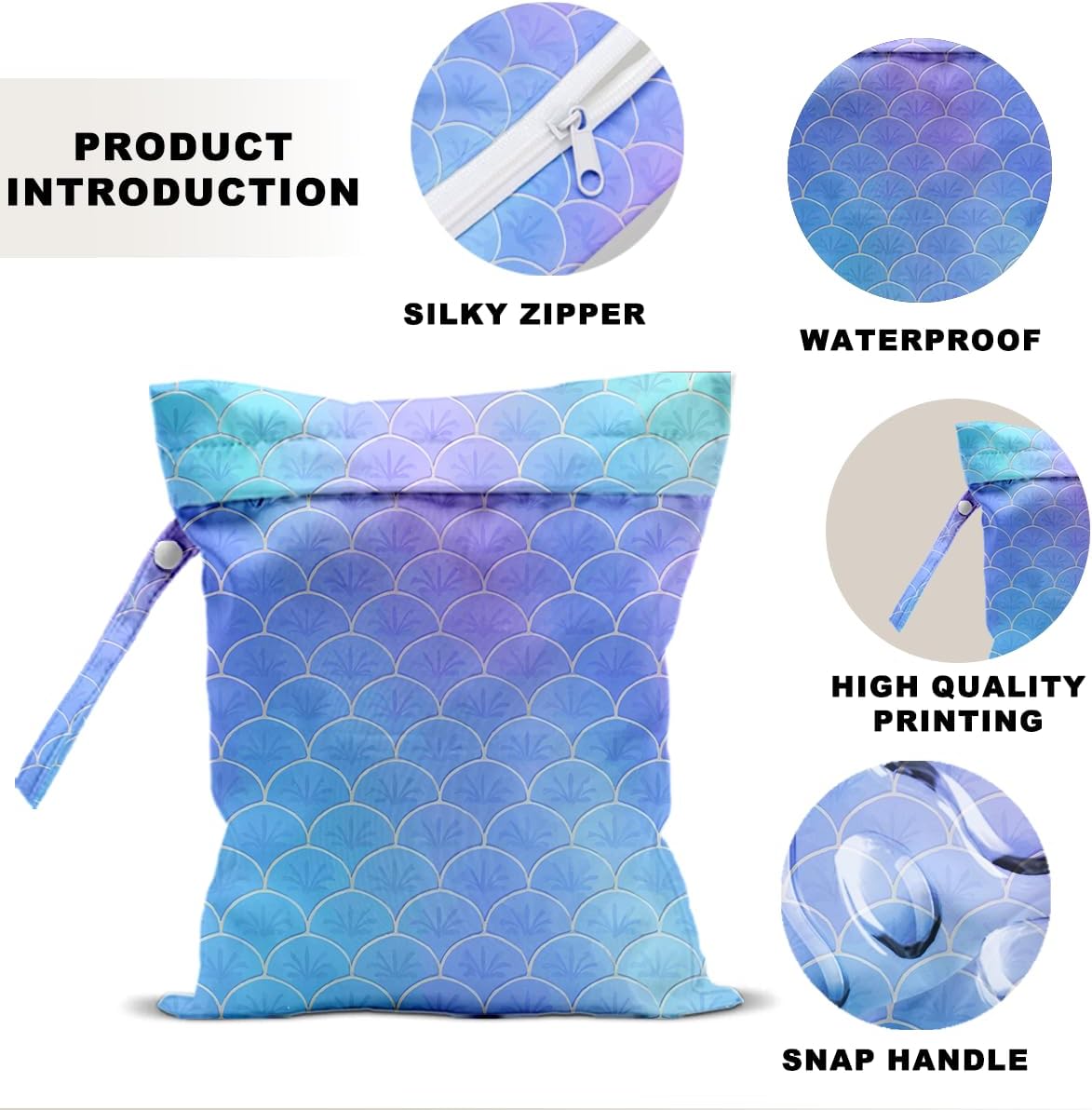Unicorn Wet Dry Bag 12x10 Inch, Waterproof Reusable Wet Bag with Two Zippered Pockets & Handle for Swimsuit Travel Beach Pool Gym Stroller Dirty Yoga Gym Clothes Toiletries Daycare Organizer