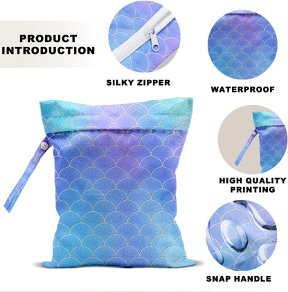 Unicorn Wet Dry Bag 12x10 Inch, Waterproof Reusable Wet Bag with Two Zippered Pockets & Handle for Swimsuit Travel Beach Pool Gym Stroller Dirty Yoga Gym Clothes Toiletries Daycare Organizer