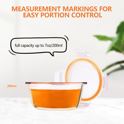 Luvan 7oz Glass Baby Food Containers, 12 Pack with Leakproof Lids, Stackable, Freezer Safe, Baby Bullet Containers for Fruit Purees and Vegetable Mashes