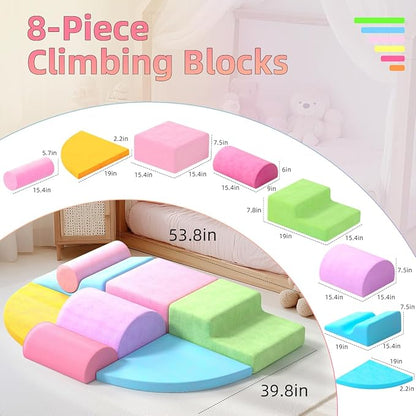 8 Piece Toddler Climbing Blocks，Soft Play Climbing Toys Indoor for Toddlers Ideal Crawling and Exploration Play Set for Baby Gym/Toddler Playground (Macaron Color, 8pcs)