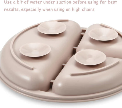 PandaEar Silicone Baby Feeding Set| 2 Pack Silicone Divided Suction Plate and 2 Pack Tiny Cup with 2 Spoons 2 Forks| Baby Led Weaning Supplies Self Feeding Eating Utensils (Light Tan/Walnut)