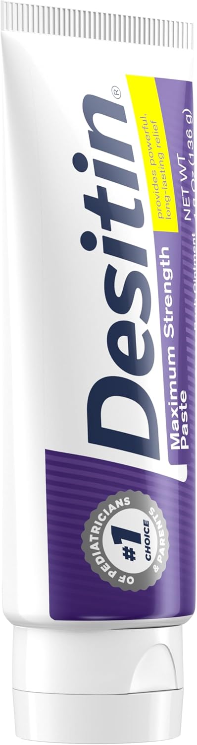 Desitin Maximum Strength Baby Diaper Rash Cream, 40% Zinc Oxide, Hypoallergenic No Added Parabens & Dyes, Protects & Relieves Baby’s Skin for Up to 12 Hours, Prevents Diaper Rash, 4.8 oz Tube