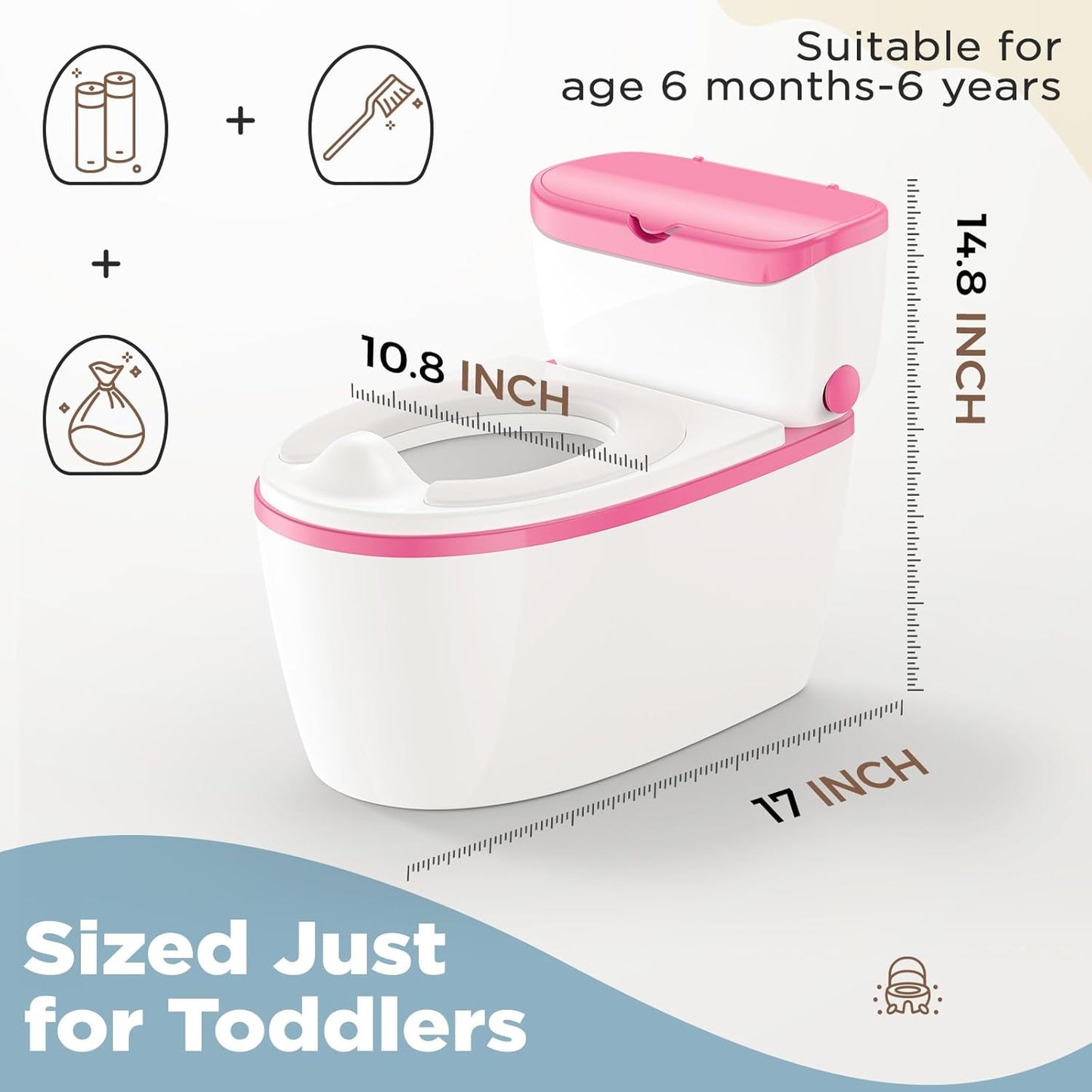 3-in-1 Toddler Potty Training Toilet with Flushing Sound, Wipes Storage & Toilet Paper Holder, Realistic Potty Chair with Detachable Seat and Easy-Clean Design for Boys & Girls Ages 18+ Months (Green)