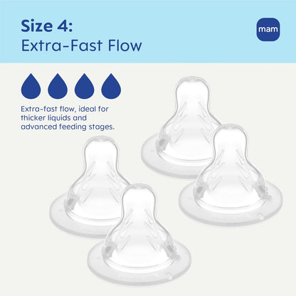 MAM Baby Bottle Anti-Colic Nipples Extra Slow Flow Size 0, for Newborn Babies, Skin Soft BPA Free Silicone, 94% Nipple Acceptance, Fits All MAM Bottles, Developed with Medical Experts, Made in Europe