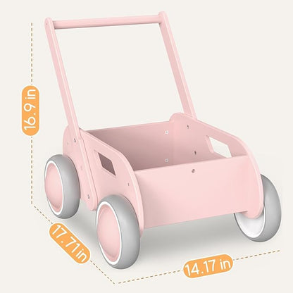 HOMEKOL Wooden Baby Walker,Baby Push Walker, Adjustable Speed Baby Walker for Boys and Girls, Baby Activity Center, Gift for Birthday, Christmas and New Year Pink