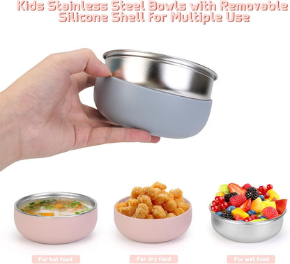 ShineMe Stainless Steel Bowls, 6 pack Snack Containers with Removable Colorful Silicone Sleeves, Unbreakable Kids Bowls for Icecream, Soup, Cereal, Yogurt...