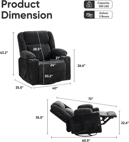 Oversized Power Recliner Chair with Massage and Heat, Swivel Rocker Recliner Chair for Adults with Arm Storage, Nursery Glider Recliner with Adjustable Headrest and Phone Stand, Side Pockets, Beige