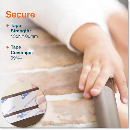 Roving Cove HeftyFit Edge Corner Protector Baby Proofing (Large 18ft Edge 8 Corners), Heavy-Duty, Soft NBR Rubber Foam, Furniture Fireplace Safety Bumper Guard, 3M Adhesive, Coffee Brown