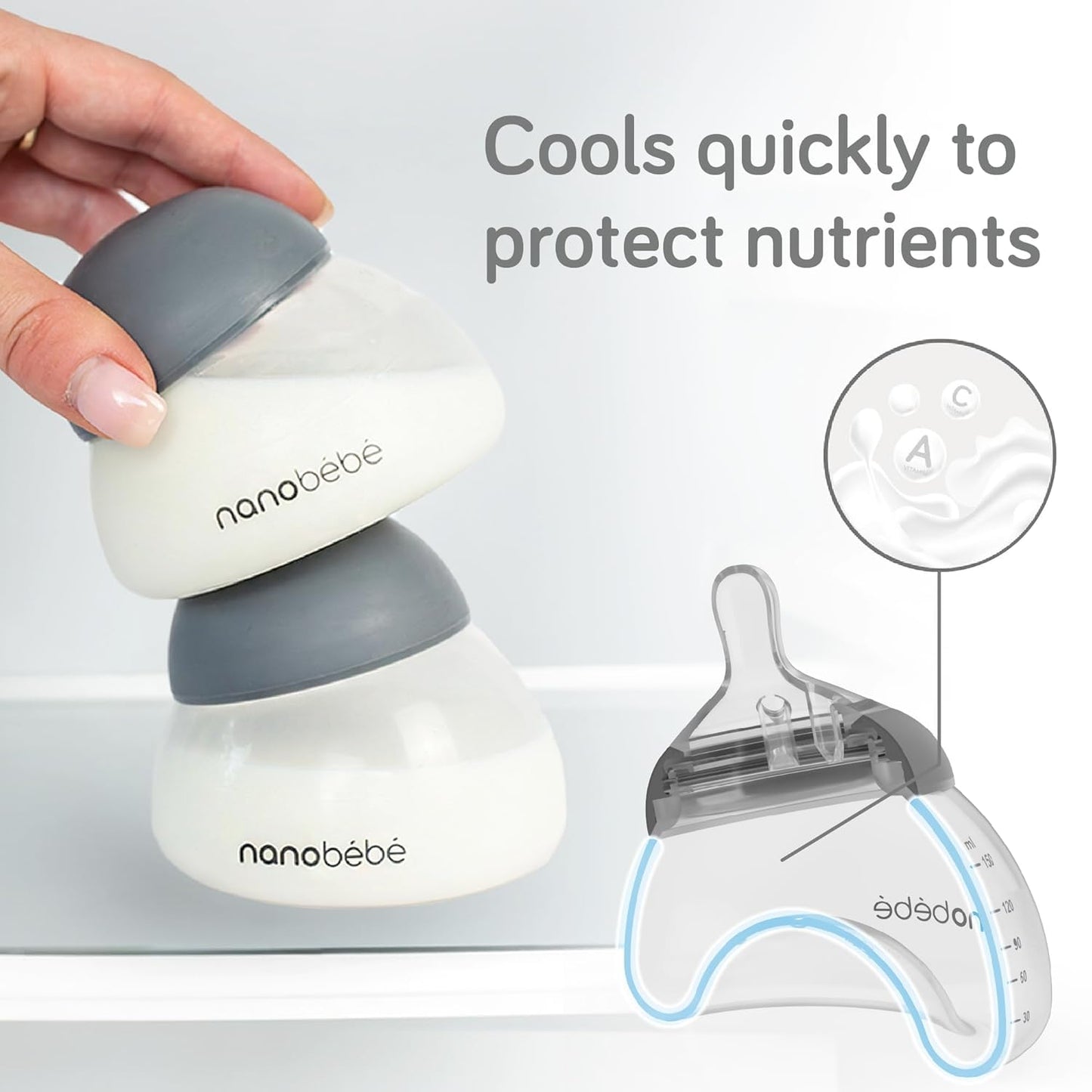 Nanobebe Breastmilk Bottle, Breastfeeding Newborn Breast Like, Anti Colic, Perfect Latch, Preserves Breast Milk nutrients, Twin-Pack Grey
