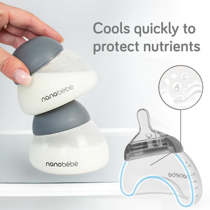 Nanobebe Breastmilk Bottle, Breastfeeding Newborn Breast Like, Anti Colic, Perfect Latch, Preserves Breast Milk nutrients, Twin-Pack Grey