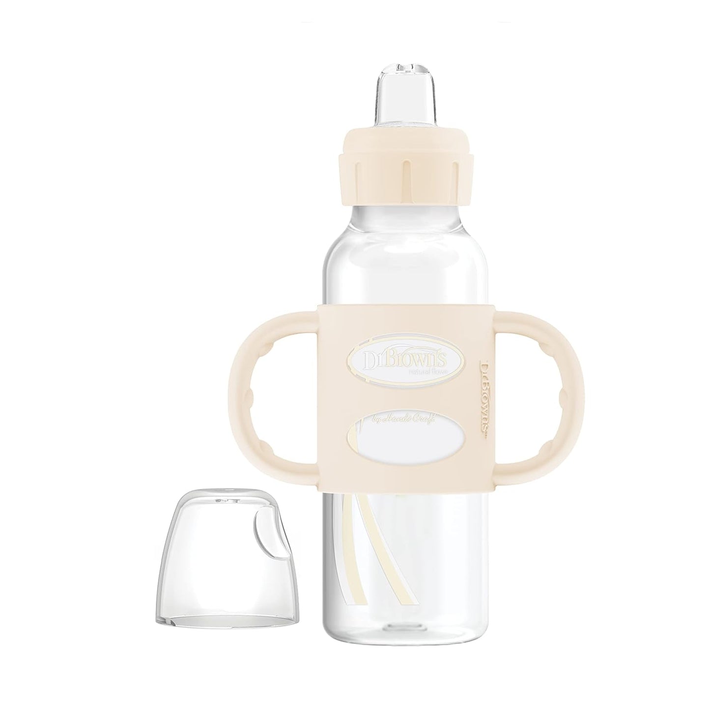 Dr. Brown's Milestones Narrow Sippy Spout Bottle with 100% Silicone, Easy-Grip Handles and Soft Sippy Spout, 8oz/250mL, Light Pink and Ecru, 2-Pack, 6m+