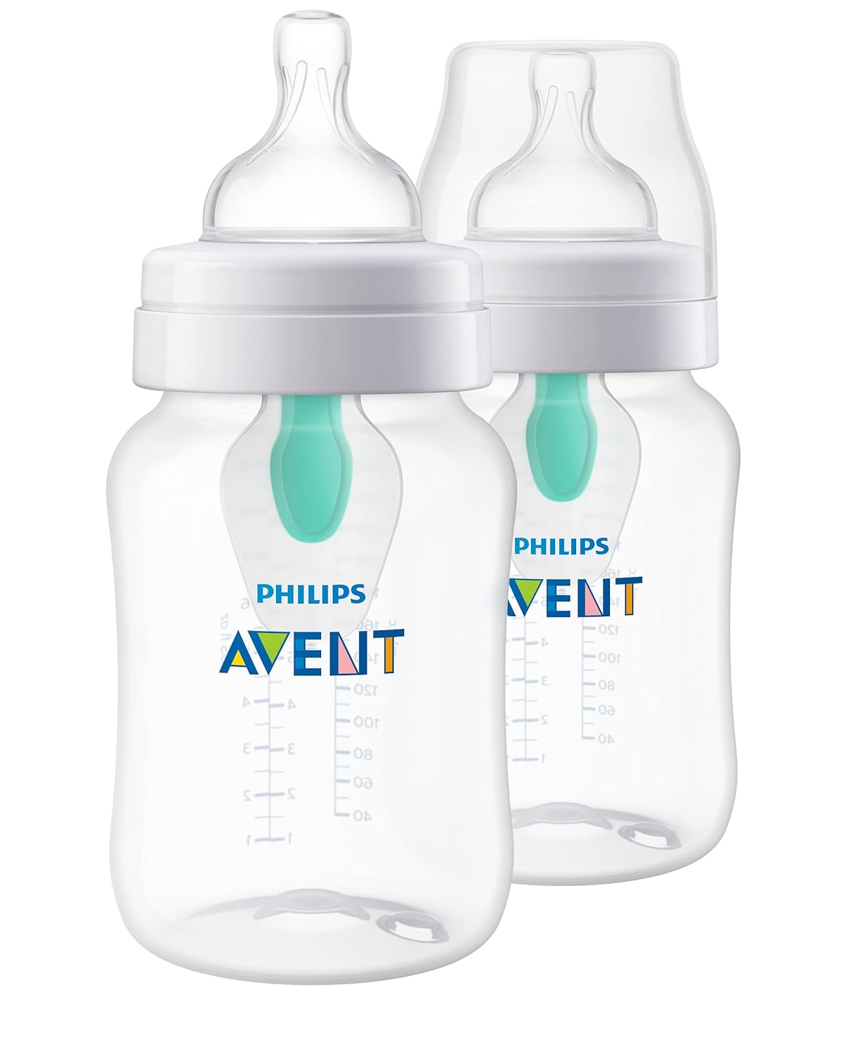 Philips Avent Anti-Colic Baby Bottles, 11oz, with Flow 3 Nipples, 3m+, 2pk, Clear, SCY106/02