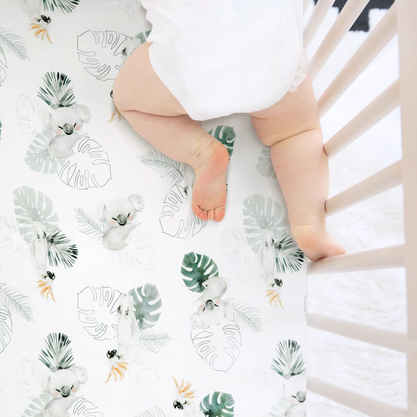 GRSSDER Stretch Ultra Soft Jersey Knit Fitted Pack n Play Playard Sheets Set 2 Pack，Fits Portable/Mini Cribs Sheets, Playards Mattress Pads, Stylish Watercolor Animals for Baby, Mint Green