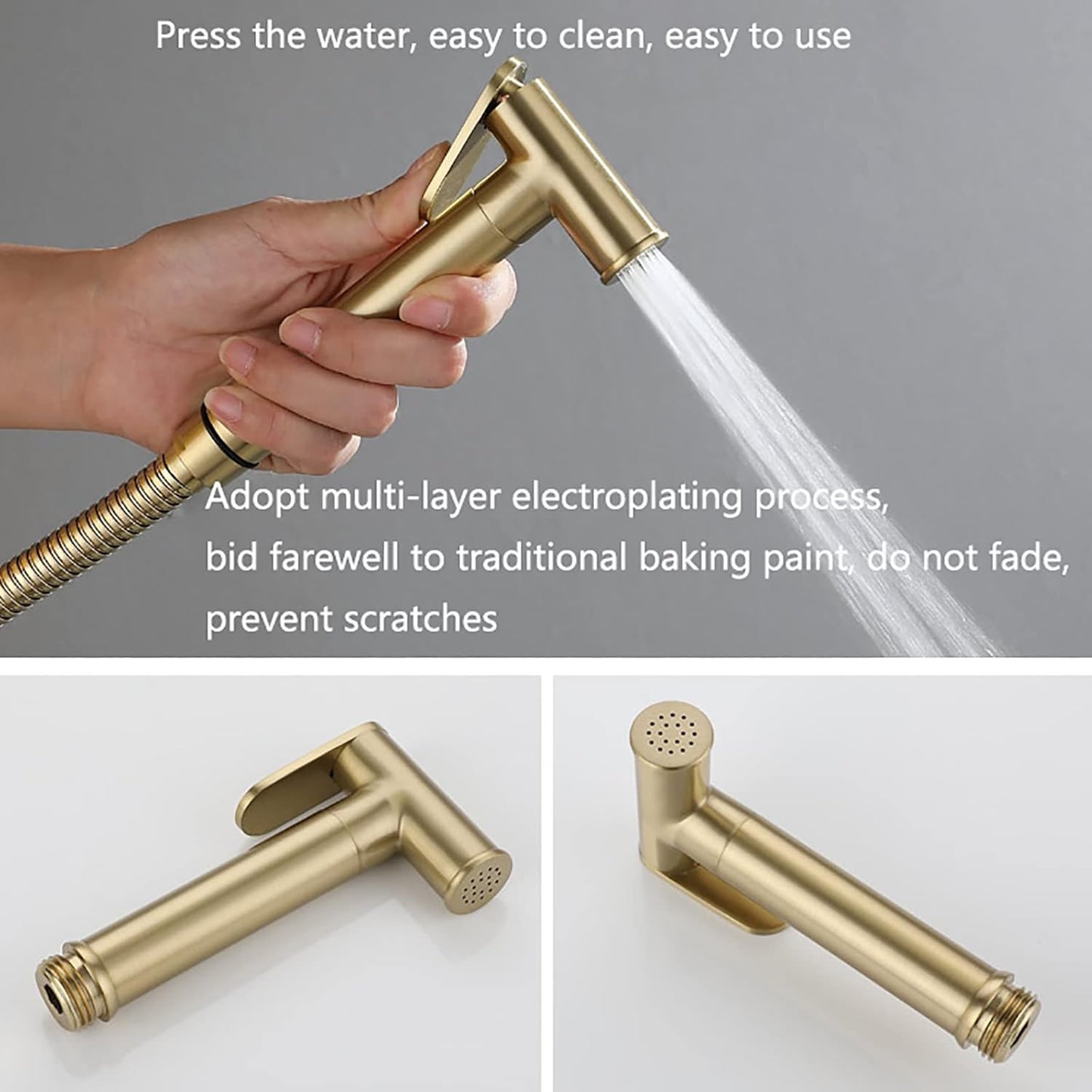 ICOBES Handheld Bidet Sprayer for Toilet, Brushed Gold Brass Bathroom Cloth Diaper Sprayer Set with Angle Valve, Wall Mounted Toilet Bidet Sprayer Kit for Feminine Hygiene, Bathing Pets
