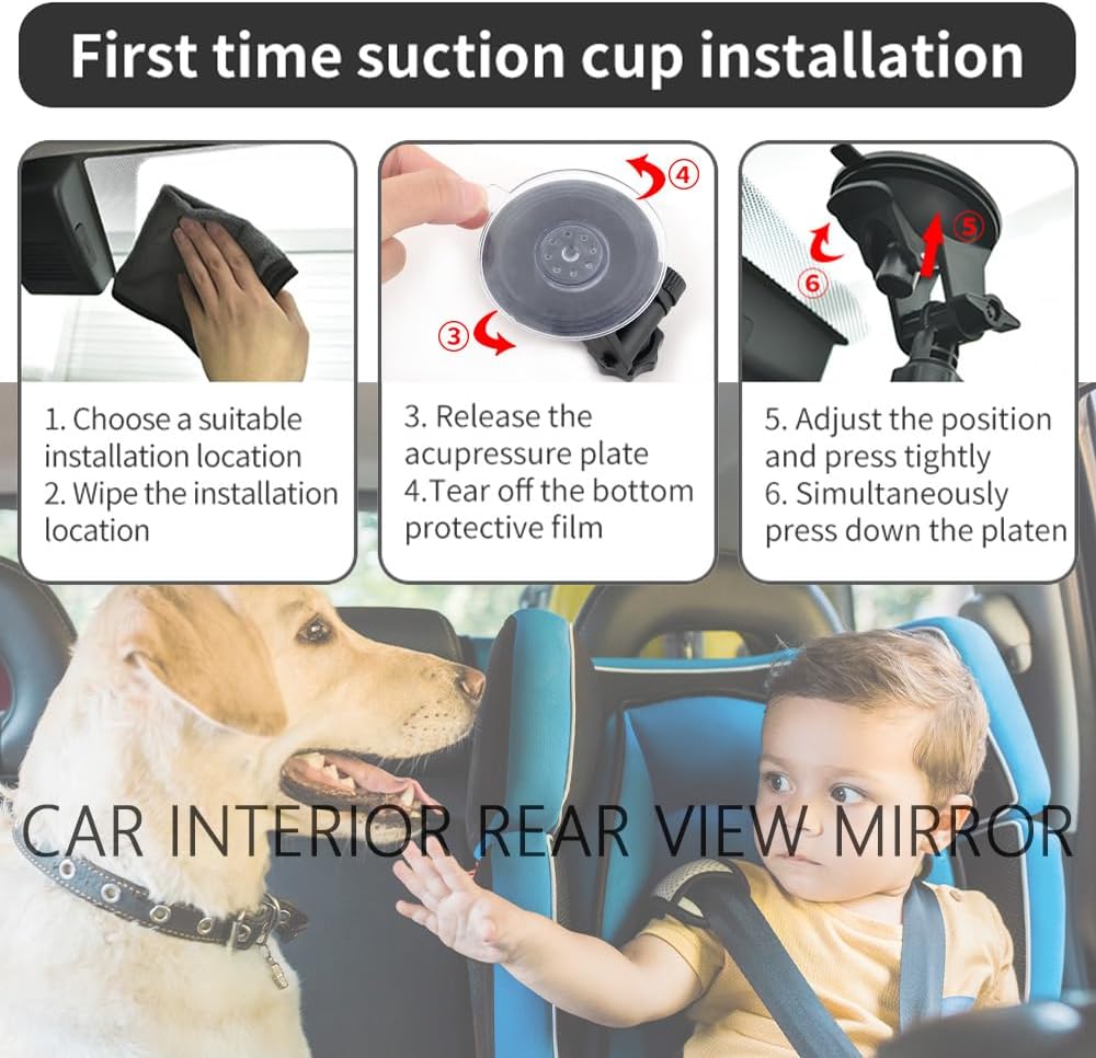 Car Baby Rear Facing Seat Mirror, HD 5.12 * 2.57" 360 Rotatable & Vacuum Suction Cup Mount for Windshield, Dashboard - Ideal Rear View for Parents