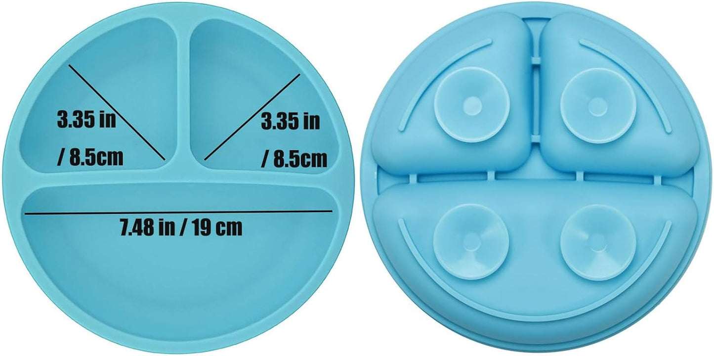 PandaEar 3 Pack Divided Unbreakable Silicone Baby and Toddler Plates - Non-Slip - Microwave Safe - Silicone (Pink Green Light Tan)