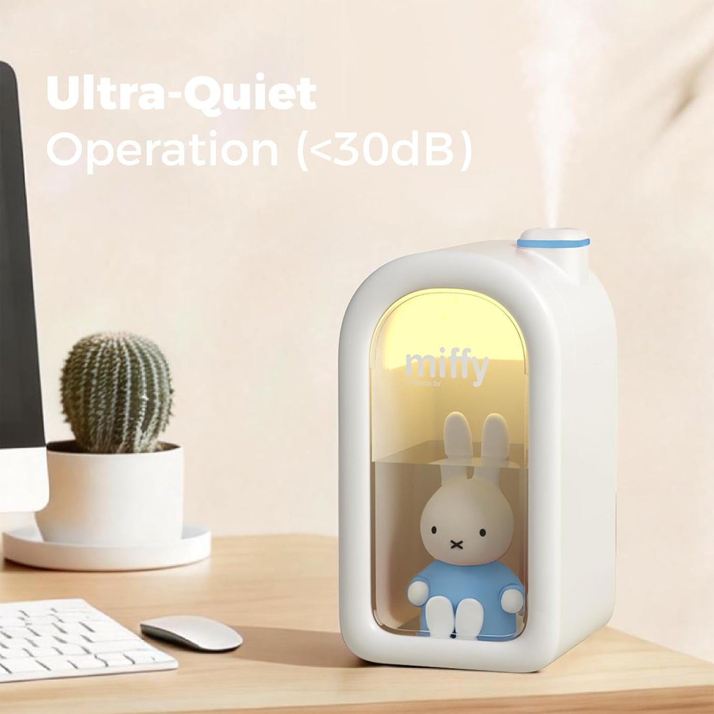 Mipow X Miffy Cool Mist Humidifier - Ultrasonic Quiet, Mini Cute Humidifier with Night Light, 380ml Humidifiers for Bedroom/Babies Nursery/Office
