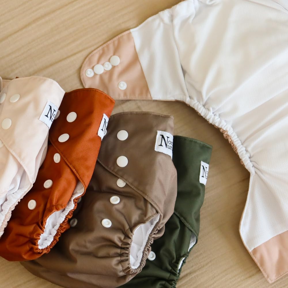 Nora's Nursery AWJ Cloth Diapers 7 Pack with 1 Wet Bag - Waterproof Cover, Washable, Reusable & One Size Adjustable Pocket Diapers for Newborns and Toddlers - Dahlia