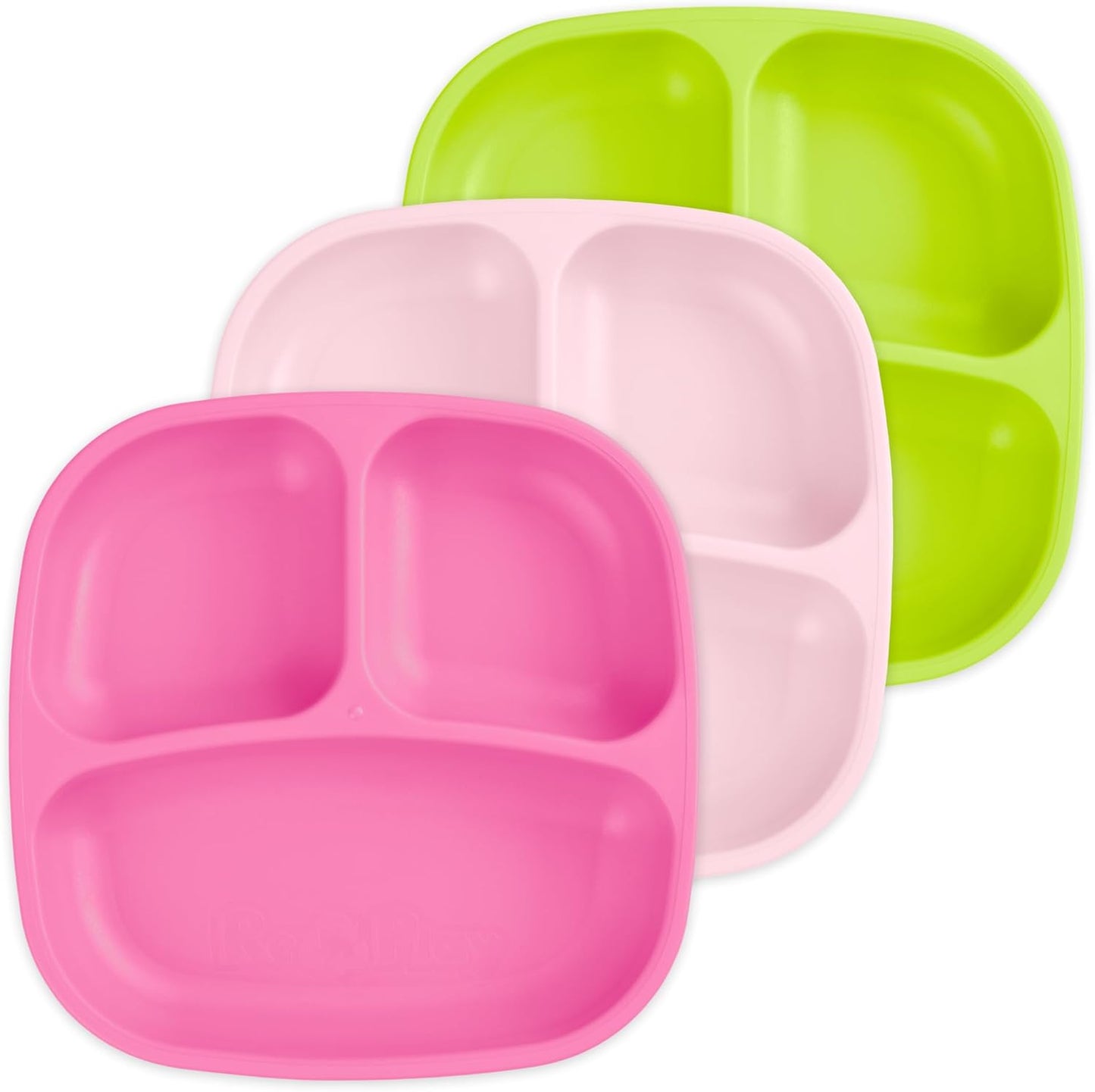 Re-Play Toddler Plates with Dividers - Deep-Walled 3 Compartments Divided Plates for Kids - Dishwasher & Microwave Safe - Made in USA - Set of 3-7.37" x 7.37" x 1.25" - Beach Baby