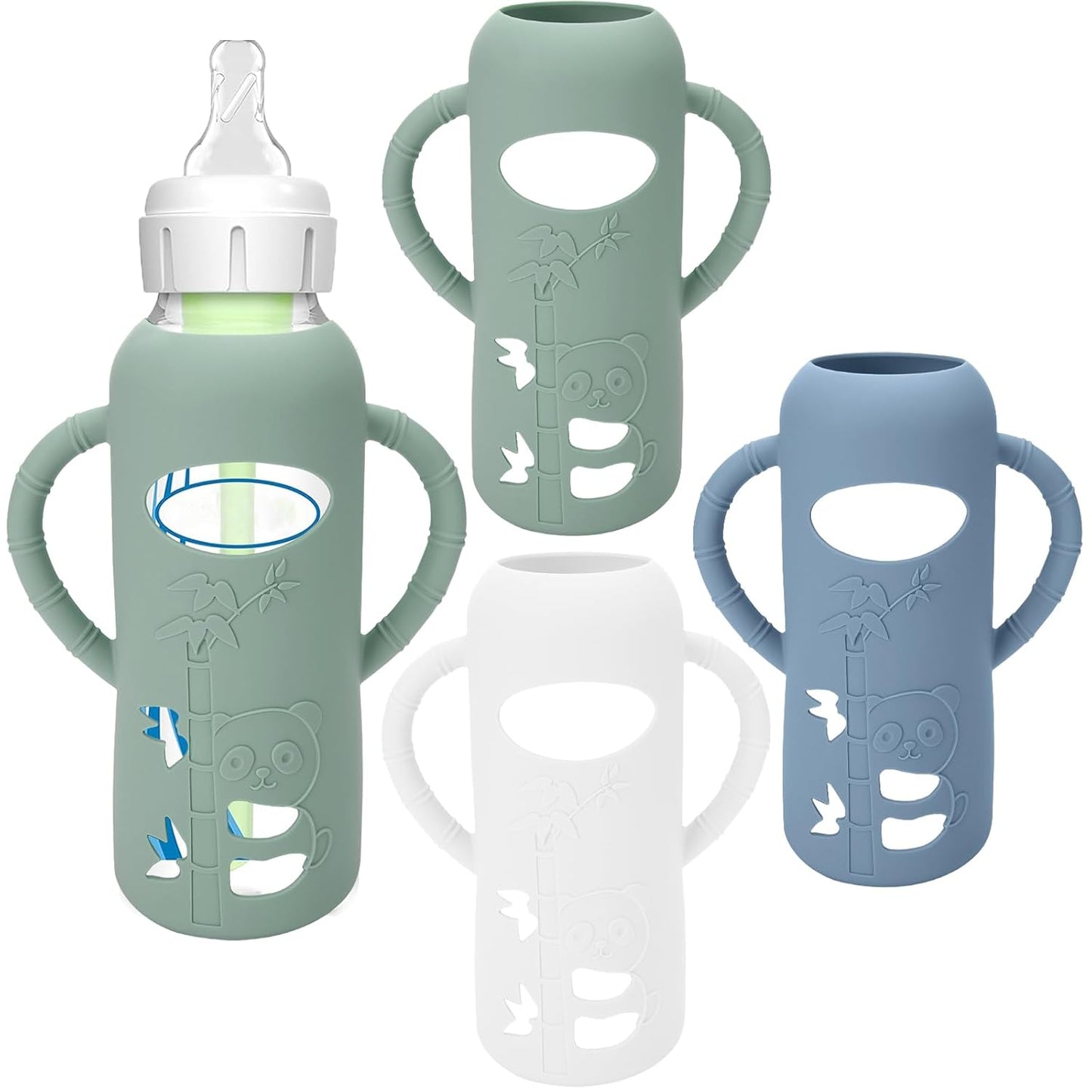 BUSOHA 3 Pack Silicone Sleeves for Dr Brown Glass Baby Bottles - Drop Protection Baby Bottle Sleeves,Compatible with Dr. Brown's Newborn Glass Bottles,with Silicone Handles,8 oz