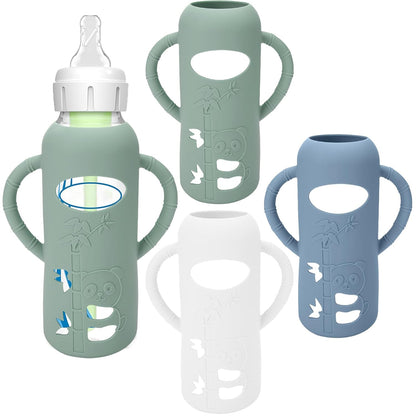 BUSOHA 3 Pack Silicone Sleeves for Dr Brown Glass Baby Bottles - Drop Protection Baby Bottle Sleeves,Compatible with Dr. Brown's Newborn Glass Bottles,with Silicone Handles,8 oz