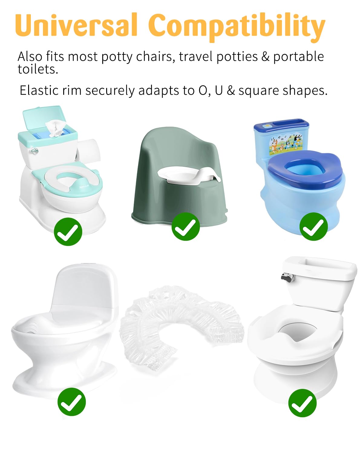 50 Pcs Potty Liners for Summer Infant My Size Potty Pro - Disposable Potty Bags with Elastic Fit, Leakproof & Easy Clean, Fits Most Potty Chairs, Travel Potties, Portable Toilets, 18×8 Inches