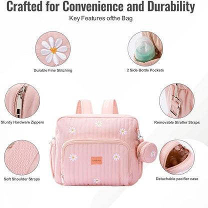 GOBABYMART Diaper Bag Backpack, Medium Maternity baby bag & Changing Pad, Diaper Bag Tote, Insulated Pockets, Hospital Bag (Medium - Pink Flowers)