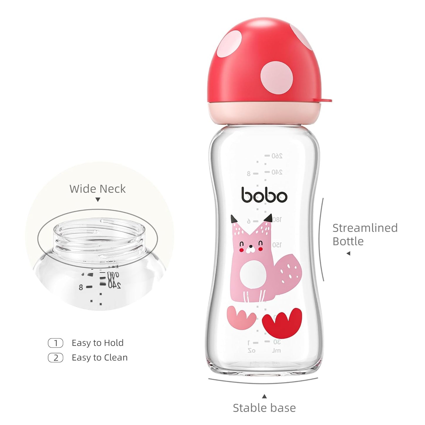 YOHKOH Natural Glass Baby Bottle with Level 1 Slow Flow Nipple, Newborn Anti-Colic Baby Bottles, Wide Neck Mushroom Baby Glass Bottle (Multicolour-A, 3.4oz (Pack of 4))
