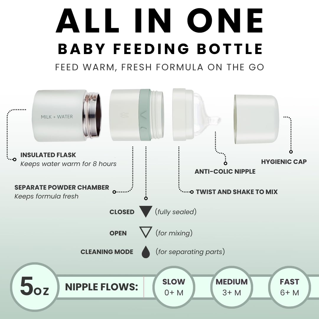 MILK & WATER All in One Baby Bottle & Baby Formula Dispenser On the Go, 5oz - Keeps Water Warm & Formula Fresh - Baby Formula Mixing Bottle with Anti Colic Nipple - Leak-Proof - 3+ Months (Pink)