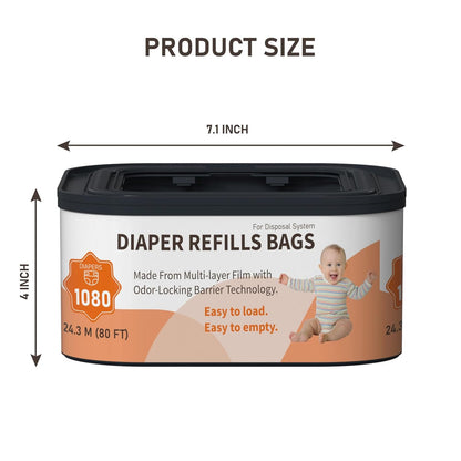 Jumbo+ Square Refills Disposal Bags Refill Compatible with Diaper Genie Compact, Classic and Select Pails, Hold Up to 1080 Newborn-Sized Diapers Per Refill, 4 Pack