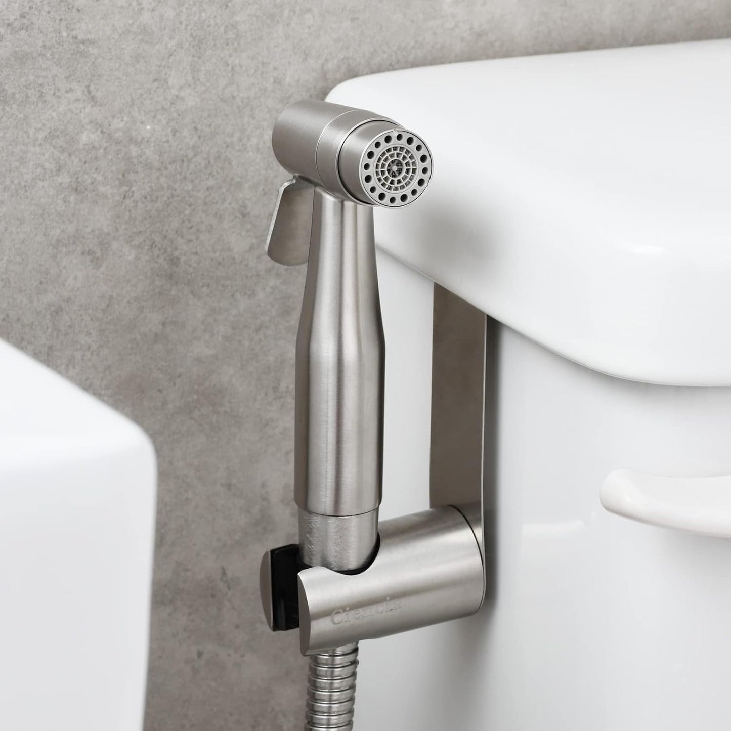 Tecmolog Dual Mode Bidet Sprayer Head Stainless Steel Cloth Diaper Shattaf Hygiene Toilet Replacement, White, WS024AW