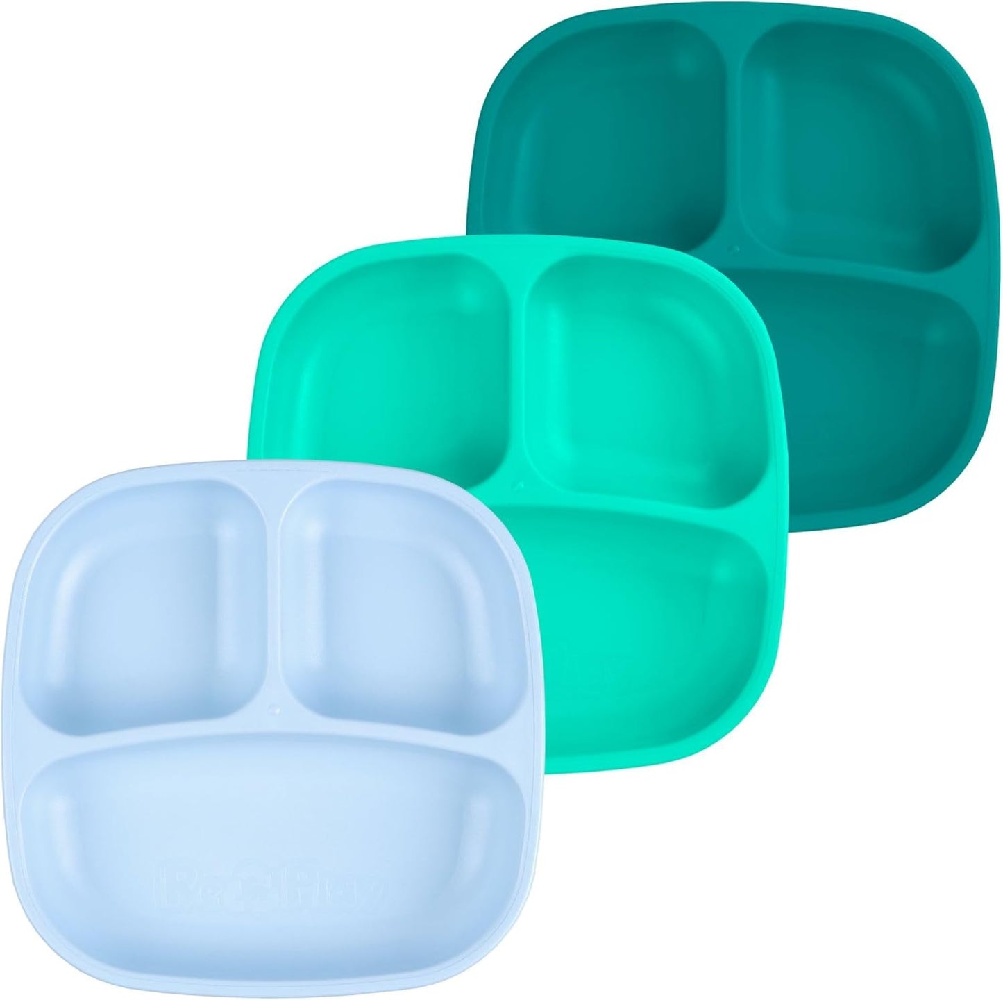 Re-Play Toddler Plates with Dividers - Deep-Walled 3 Compartments Divided Plates for Kids - Dishwasher & Microwave Safe - Made in USA - Set of 3-7.37" x 7.37" x 1.25" - Beach Baby