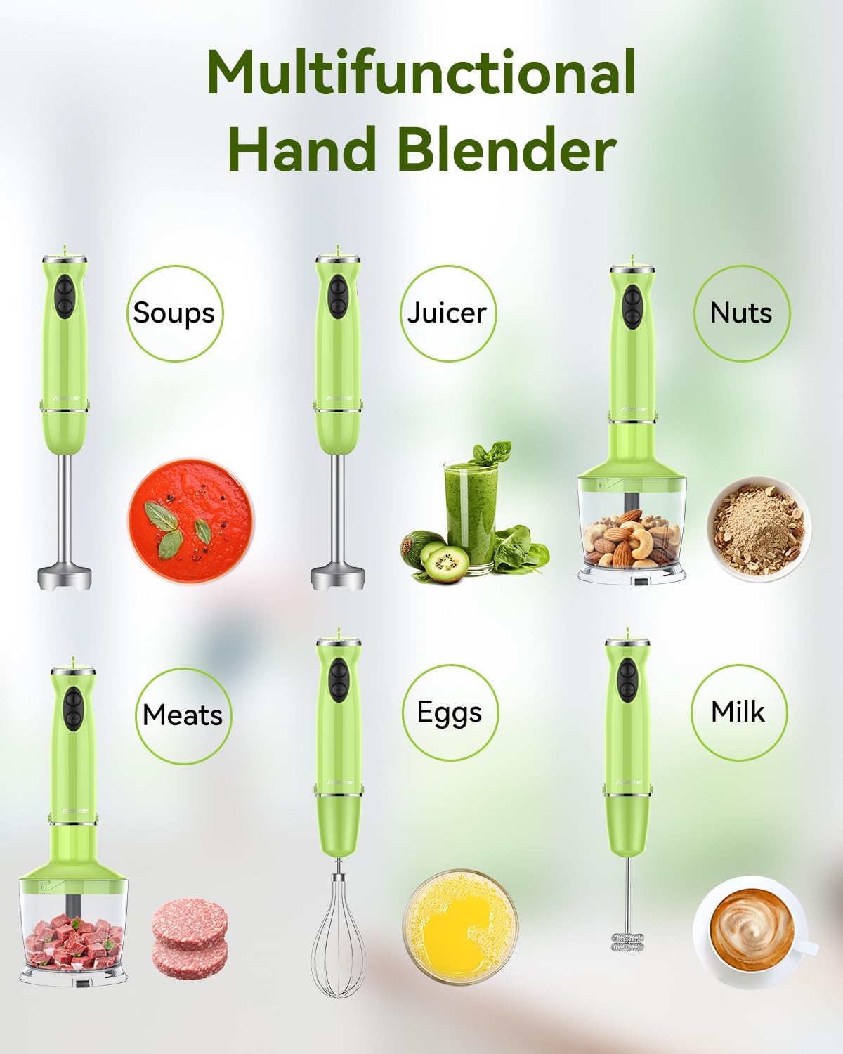 Immersion Blender Handheld 5 in 1 Hand Blender, 1000W Hand Mixer Stick, BPA-Free 12 Speed Handheld Blender 304 Stainless, Beaker, Chopper, Whisk and Milk Frother, Soup, Smoothies, Baby Food, Sauce