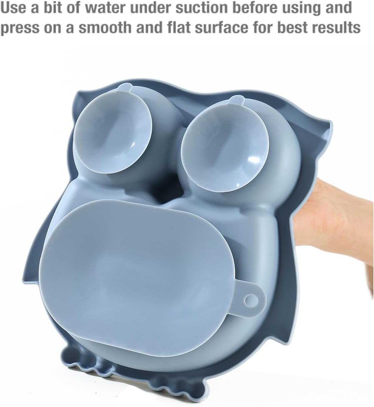 PandaEar Toddler Suction Plates, Stay Put Divided Baby Plates, Owl Shape BPA-Free 100% Food-Grade Silicone Unbreakable Baby Plate, Baby Feeding Supplies (Blue)