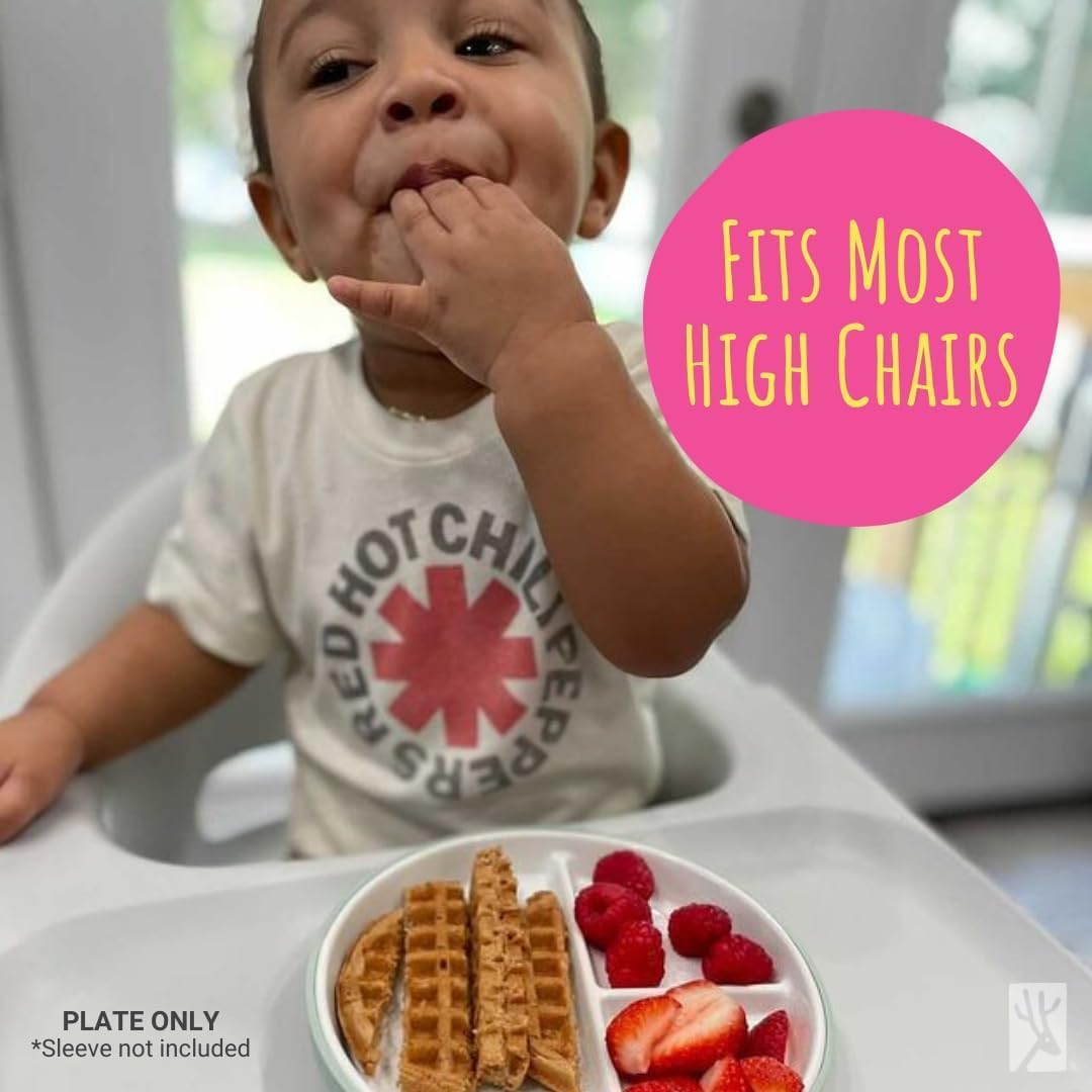 Elk and Friends Kids 7.8” Porcelain Divided Plates with Silicone Sleeves | Suitable for Babies/Kids/Toddlers | Microwave & Dishwasher Safe | Non Slip | Snack Dishes