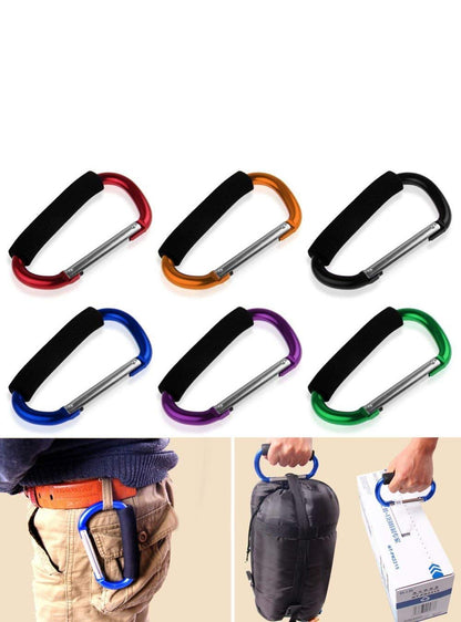 Large Stroller Hooks for Mommy, 2 pcs Carabiner Stroller Hook Organizer for Hanging Purses, Diaper Bag, Shopping Bags. Clip Fits Single/Twin Travel Systems, Car Seats (Black+Rose)