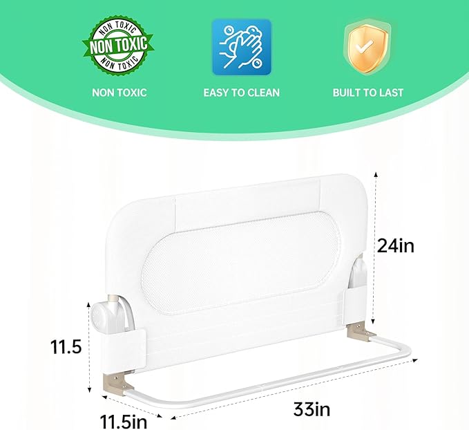 UPGOGO Folding Toddler Bed Rails for Crib,Toddler Bed Guard Rail with Reinforced Anchor Safety System,Bed Rail for Kids Fit,Bunk,Full Size,Queen,King,Twin(White,33"x23.6")