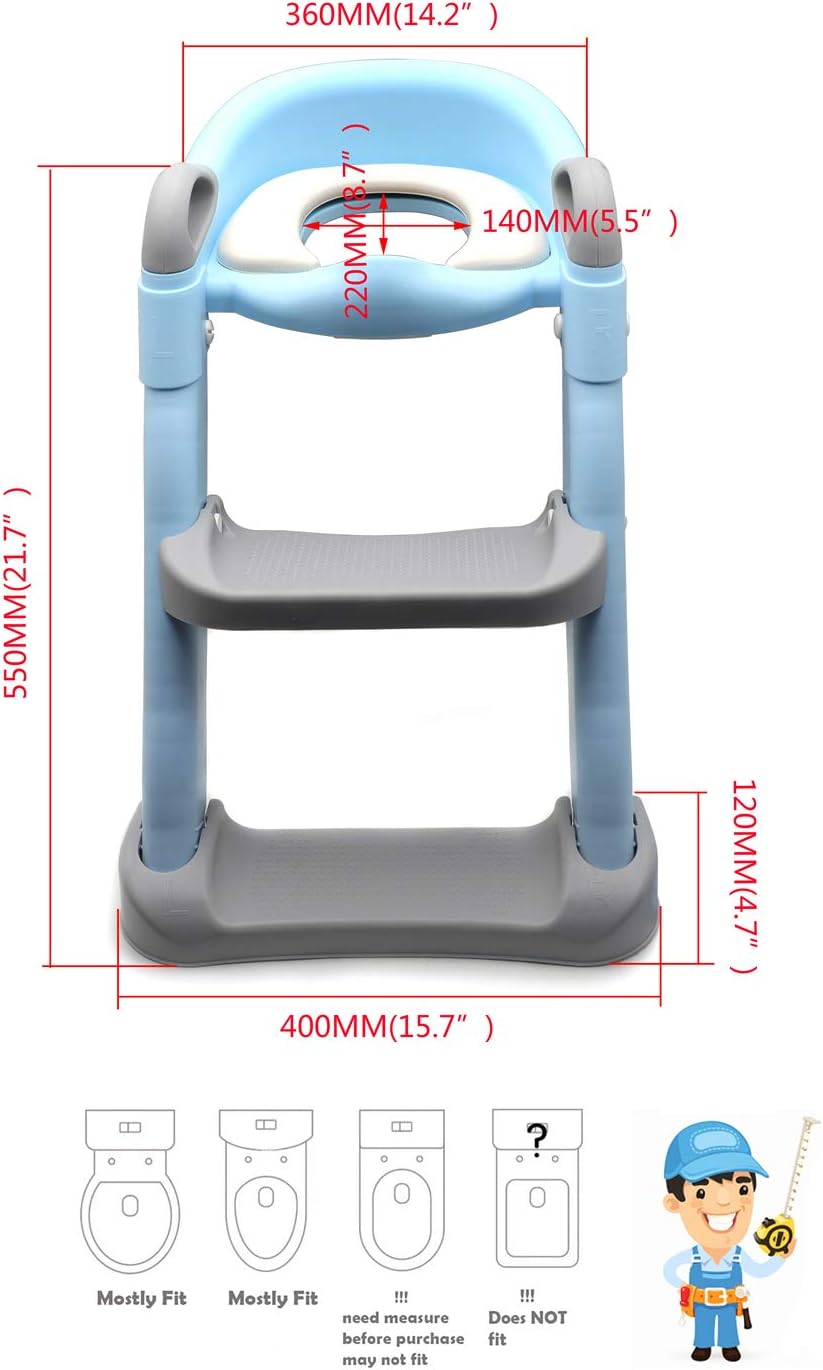 HTTMT- Giraffe Potty Training Toilet Ladder Seat With Upgraded Cushion Step Stool Ladder Toilet Chair/Toilet Trainer for Baby Toddler Kids Children In Pink [P/N: ET-BABY001-PINK STEP]