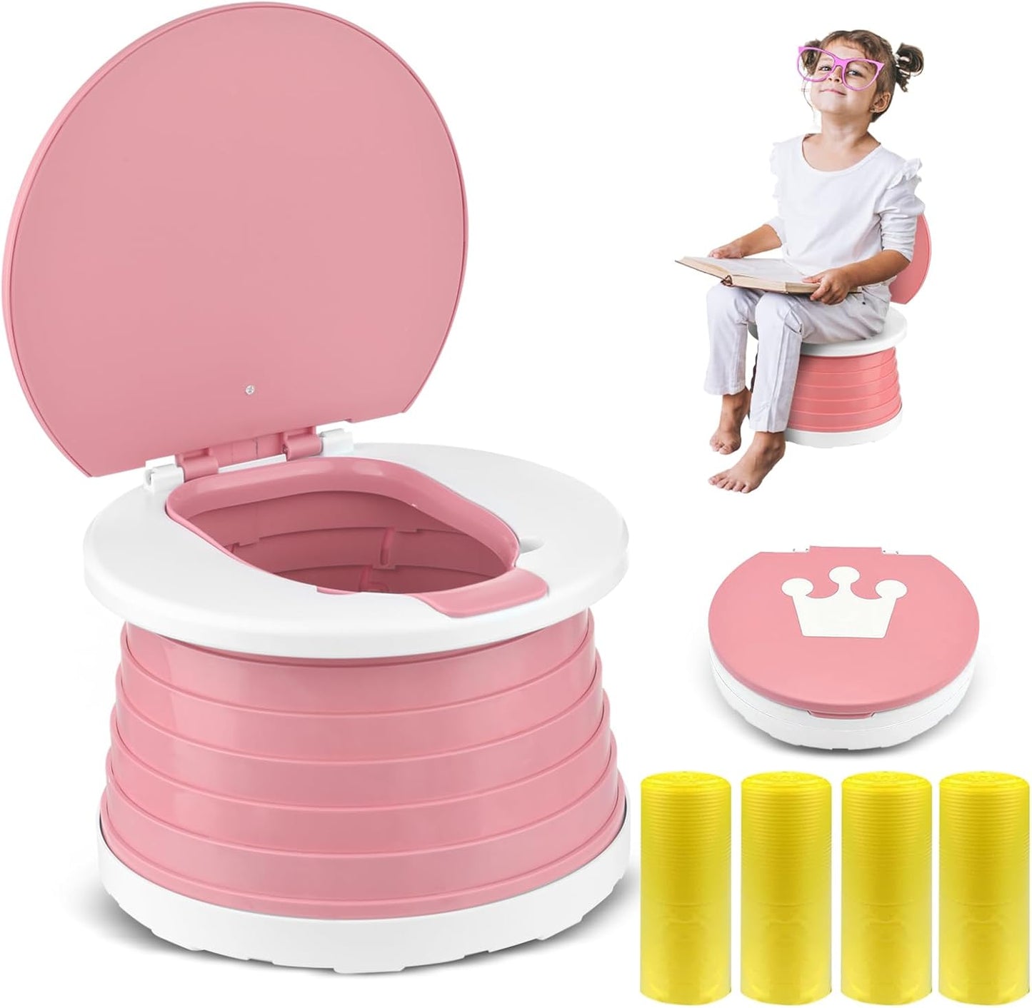 Portable Potty for Toddler Travel Foldable Potty Seat for Toddler Training Toilet for Kids Boys Girls Car On The Go Potty Travel Toilet Chair for Camping Park Indoor/Outdoor