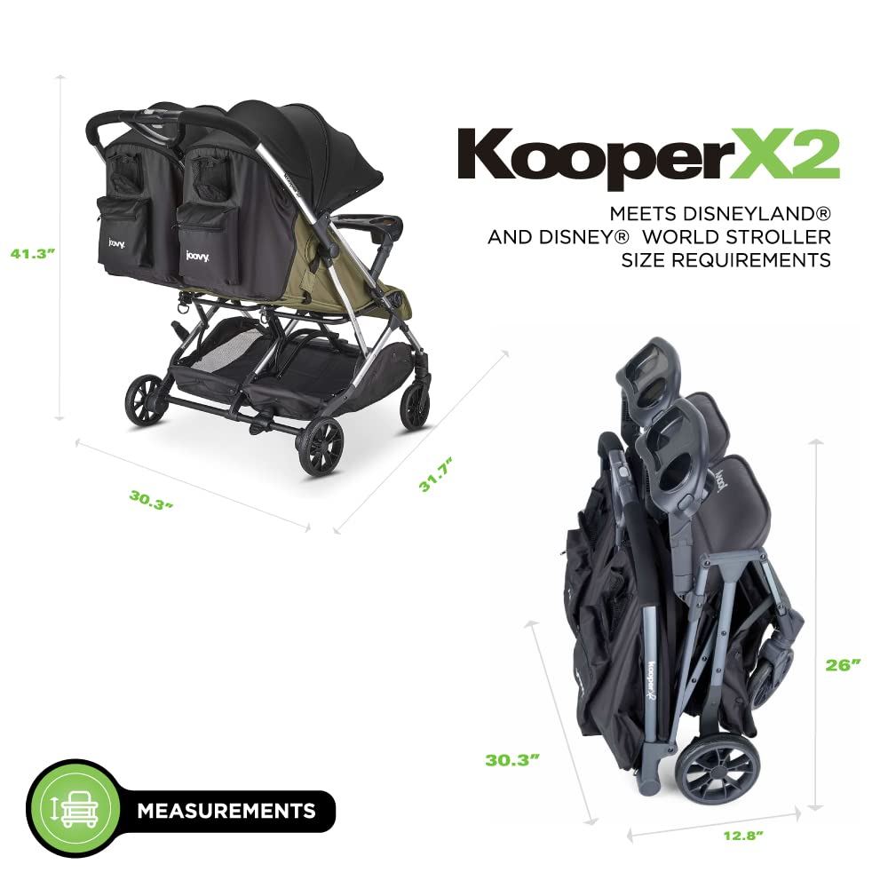 Joovy Kooper X2 Double Stroller, Lightweight Travel Stroller, Compact Fold with Tray, Black
