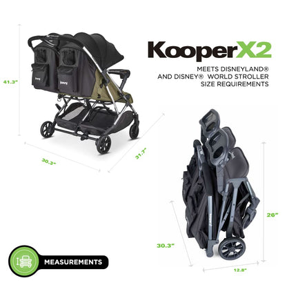 Joovy Kooper X2 Double Stroller, Lightweight Travel Stroller, Compact Fold with Tray, Black
