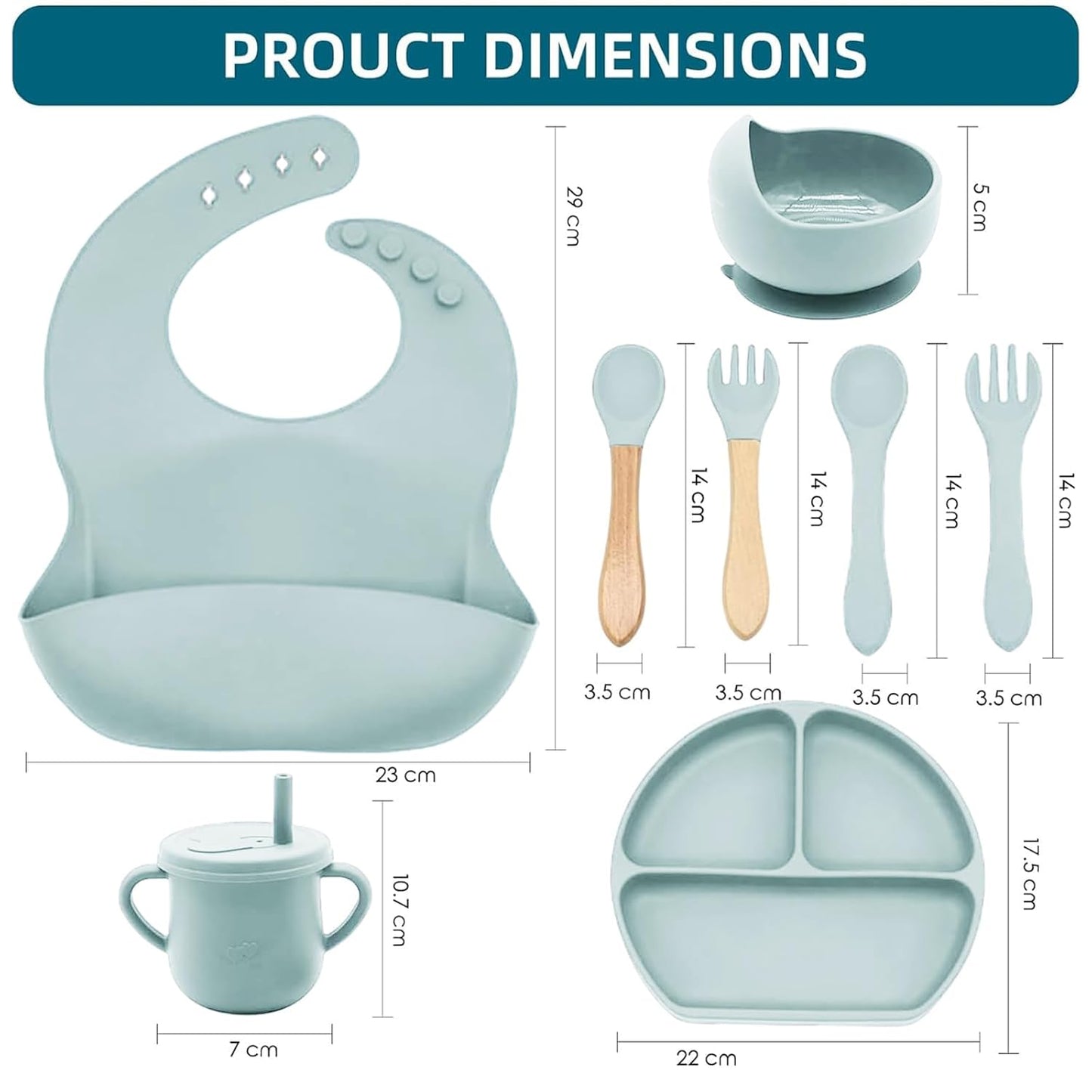 100% Silicone Baby Feeding Set, BPA Free Baby Dishes with Suction Bowl, Divided Plate, Toddler Self Feeding Dish Set with Spoons, Forks, Sippy Cup and Bib, Baby Eating Utensils (Navy Blue)