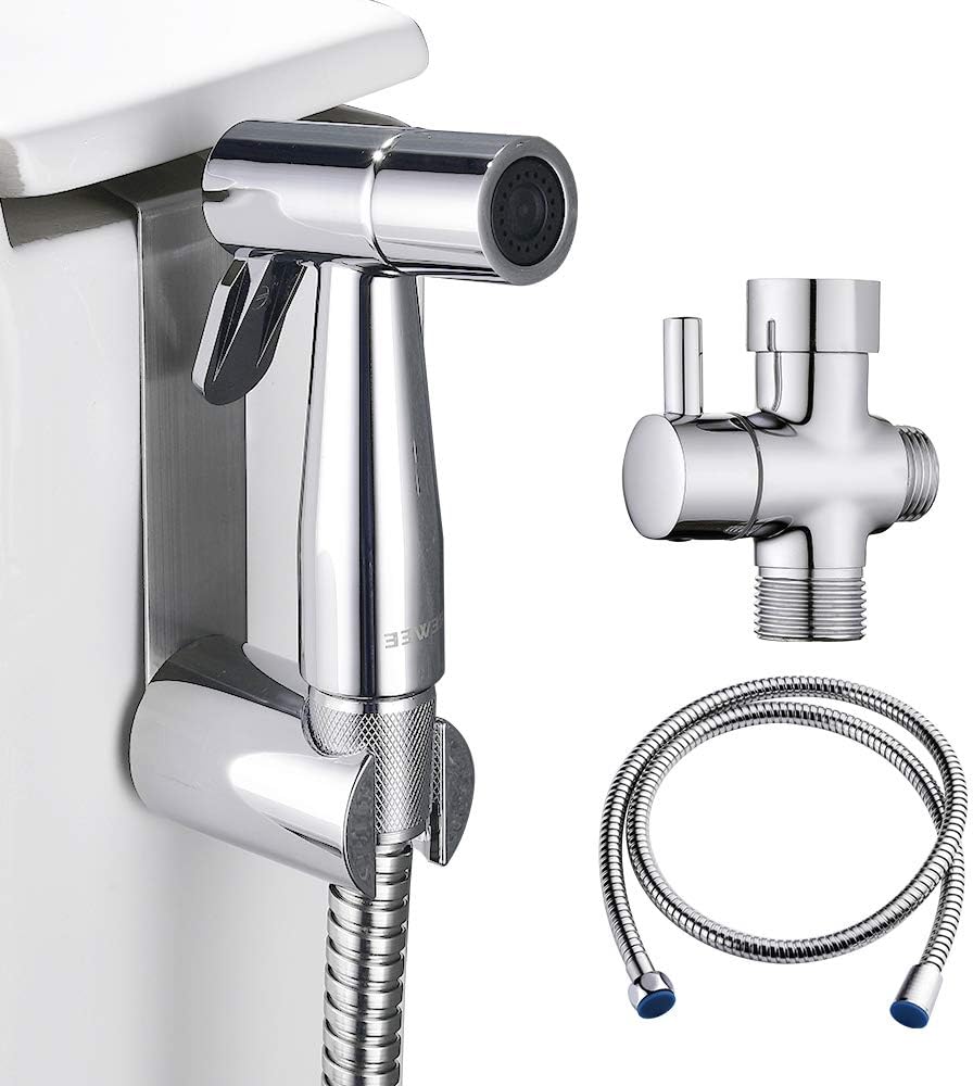 ABS Handheld Bidet Sprayer for Toilet,REWEE Chrome Plate Plastic Bidet Attachment for Toilet,Cloth Diaper Bidet Toilet Sprayer,Toilet Bidet Set Cleaning Hygiene shutoff